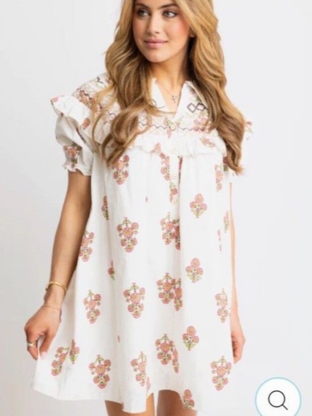Karlie Ivory Floral Embroidered Peter Pan Collar Mini Dress Medium Babydoll
